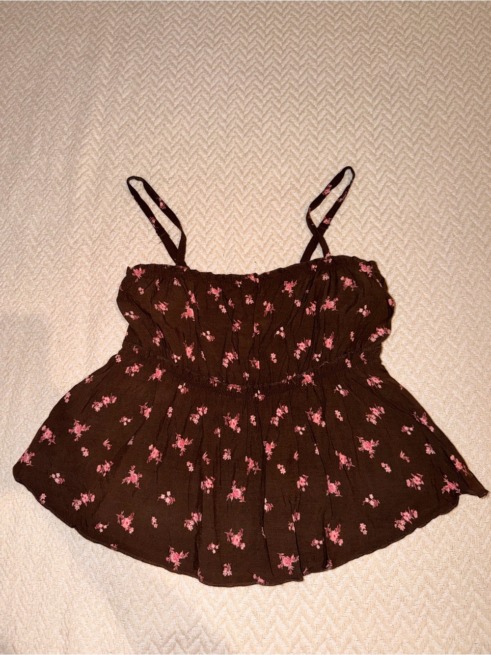 No Boundaries Brown Floral Smocked Cami with Pink Print